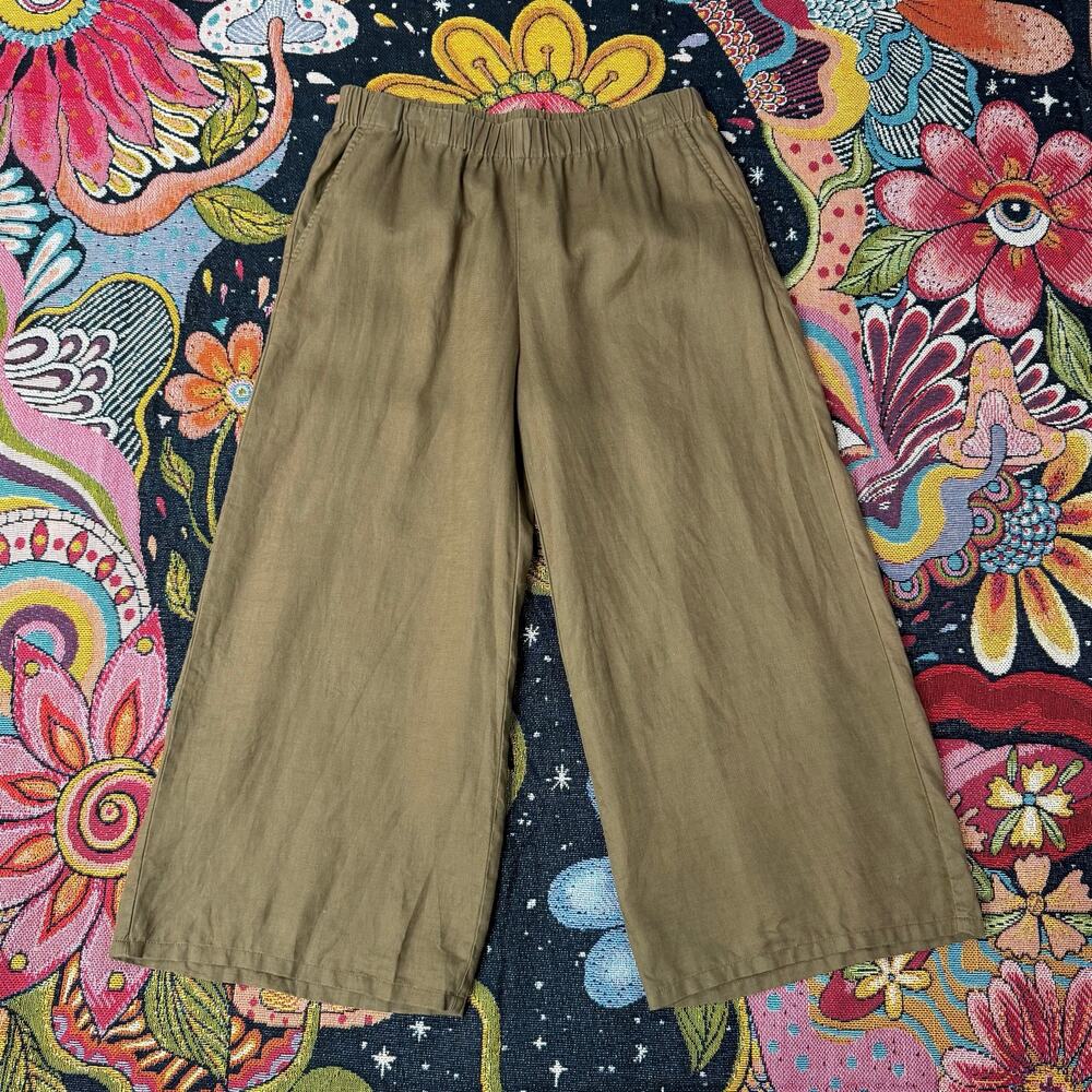 Eileen Fisher Organic Linen Pull On Wide Leg Crop Pants Minimalist Lagenlook M